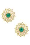 Shop Moh-Maya By Disha Khatri Gold Plated Stones, Diamonds Floral Kundan Stud Earrings at Aza Fashions Shop_Moh-Maya By Disha Khatri_Gold Plated Stones, Diamonds Floral Kundan Stud Earrings _at_Aza_Fashions