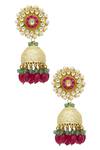 Shop_Moh-Maya By Disha Khatri_Gold Plated Stones, Beads, Rhinestones Kundan Floral Jhumkas_at_Aza_Fashions