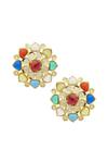 Shop_Moh-Maya By Disha Khatri_Gold Plated Stones, Gota Patti Kundan Floral Stud Earrings _at_Aza_Fashions