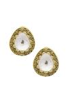Shop_Moh-Maya By Disha Khatri_Gold Plated Diamonds, Stones Kundan Stud Earrings_at_Aza_Fashions