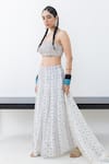 Buy_Pooja Rajgarhia Gupta_Off White Georgette Block Printed Floral Shwet Draped Trouser Bustier Set_Online_at_Aza_Fashions