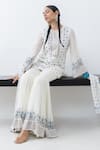 Buy_Pooja Rajgarhia Gupta_Off White Georgette Printed Floral Pattern Round Raatraani Kurta Sharara Set_at_Aza_Fashions