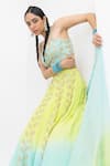 Pooja Rajgarhia Gupta_Blue Crepe Embroidered Leaf Patters Square Champa Ombre Lehenga Set _at_Aza_Fashions