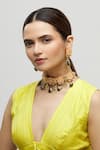 Buy_Moh-Maya By Disha Khatri_Gold Plated Pearls, Stones, Rhinestones Floral Bead Drop Choker Set _at_Aza_Fashions