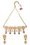 Shop_Moh-Maya By Disha Khatri_Gold Plated Pearls, Stones, Rhinestones Floral Bead Drop Choker Set _at_Aza_Fashions
