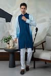Buy_Smriti By Anju Agarwal_Blue Silk, Maheshwari, Cotton Embroidery Lehr Ombre Kurta Set _at_Aza_Fashions