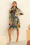 Label Deepika Nagpal_Multi Color Chiffon, Viscose Adriana Abstract Print Dress_Online_at_Aza_Fashions