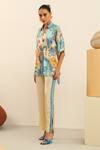 Buy_Label Deepika Nagpal_Blue Silk, Crepe Collared Serena Kimono Oversized Top And Pant Set_Online_at_Aza_Fashions