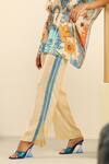 Buy_Label Deepika Nagpal_Blue Silk, Crepe Collared Serena Kimono Oversized Top And Pant Set