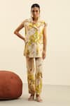 Buy_Label Deepika Nagpal_Beige Handloom Linen Printed Abstract Floral Diana Blazer And Trouser Set _at_Aza_Fashions