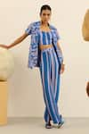 Buy_Label Deepika Nagpal_Blue Handloom Linen Printed Botanical And Stripe Sydney Trouser Set _at_Aza_Fashions