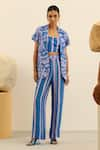 Buy_Label Deepika Nagpal_Blue Handloom Linen Printed Botanical And Stripe Sydney Trouser Set _Online_at_Aza_Fashions