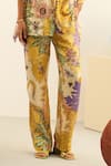 Label Deepika Nagpal_Yellow Mulberry Silk Printed Vintage Floral Julia Kimono Top And Trouser Set _Online_at_Aza_Fashions