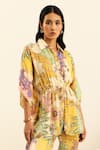 Label Deepika Nagpal_Yellow Mulberry Silk Printed Vintage Floral Julia Kimono Top _Online_at_Aza_Fashions