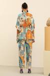 Shop_Label Deepika Nagpal_Blue Mulberry Silk Printed Vintage Julia Kimono Top And Trouser Set _at_Aza_Fashions