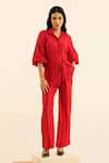 Buy_Label Deepika Nagpal_Orange Handloom Linen Printed Floral Spread Collar Blair Shirt _Online_at_Aza_Fashions