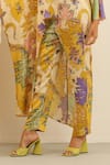 Label Deepika Nagpal_Yellow Mulberry Silk Printed One-shoulder Jasper Asymmetric Top And Pant Set _Online_at_Aza_Fashions