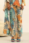 Label Deepika Nagpal_Blue Mulberry Silk Printed One-shoulder Jasper Asymmetric Top And Pant Set _Online_at_Aza_Fashions