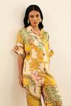 Buy_Label Deepika Nagpal_Yellow Mulberry Silk Printed Shirt Collar Heather And Pant Set 