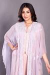 Preeti Jhawar_Purple Chiffon, Georgette Beads, Cut Work V-neck Embellished Cape Sharara Set _Online_at_Aza_Fashions