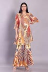 Buy_Preeti Jhawar_Multi Color Chiffon Printed Bird Notched Tunic And Palazzo Set _at_Aza_Fashions