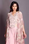 Preeti Jhawar_Pink Chiffon, Handloom Cotton, Georgette Zari, Floral Cape Sharara Set _Online_at_Aza_Fashions
