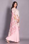 Buy_Preeti Jhawar_Pink Chiffon, Handloom Cotton, Georgette Zari, Floral Cape Sharara Set _Online_at_Aza_Fashions