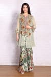 Buy_Preeti Jhawar_Green Chiffon Printed Floral Jacket Open Aari Embroidered Palazzo Set _at_Aza_Fashions