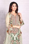 Preeti Jhawar_Green Chiffon Printed Floral Jacket Open Aari Embroidered Palazzo Set _Online_at_Aza_Fashions