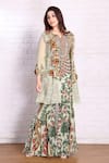 Buy_Preeti Jhawar_Green Chiffon Printed Floral Jacket Open Aari Embroidered Palazzo Set _Online_at_Aza_Fashions