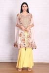 Buy_Preeti Jhawar_Yellow Chiffon Printed Floral Cape Open Aari Embroidered Palazzo Set _at_Aza_Fashions