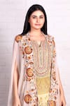 Preeti Jhawar_Yellow Chiffon Printed Floral Cape Open Aari Embroidered Palazzo Set _Online_at_Aza_Fashions