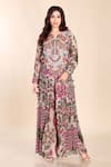 Buy_Preeti Jhawar_Multi Color Chiffon Printed Floral Notched Top And Sharara Set _at_Aza_Fashions