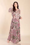 Buy_Preeti Jhawar_Multi Color Chiffon Printed Floral Notched Top And Sharara Set _Online_at_Aza_Fashions