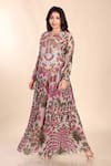 Shop_Preeti Jhawar_Multi Color Chiffon Printed Floral Notched Top And Sharara Set _at_Aza_Fashions