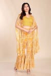 Buy_Preeti Jhawar_Yellow Chiffon Printed Floral Cape Open Palazzo Set _at_Aza_Fashions
