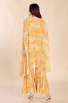 Shop_Preeti Jhawar_Yellow Chiffon Printed Floral Cape Open Palazzo Set _at_Aza_Fashions