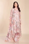 Buy_Preeti Jhawar_Cream Chiffon Embroidered Thread Round Floral Print Kurta Palazzo Set _at_Aza_Fashions