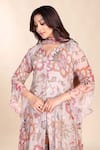 Preeti Jhawar_Cream Chiffon Embroidered Thread Round Floral Print Kurta Palazzo Set _Online_at_Aza_Fashions