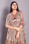 Preeti Jhawar_Beige Chiffon Beads, Embroidery Round Neck, Zardosi Hand Jacket Sharara Set _Online_at_Aza_Fashions