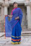 Buy_The Home Affair_Blue Kota Doria Tassels Leheriya Striped Saree With Unstitched Blouse _at_Aza_Fashions
