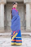 Shop_The Home Affair_Blue Kota Doria Tassels Leheriya Striped Saree With Unstitched Blouse _at_Aza_Fashions