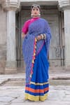The Home Affair_Blue Kota Doria Tassels Leheriya Striped Saree With Unstitched Blouse _Online_at_Aza_Fashions