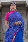 Buy_The Home Affair_Blue Kota Doria Tassels Leheriya Striped Saree With Unstitched Blouse _Online_at_Aza_Fashions
