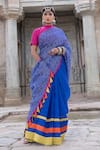 Shop_The Home Affair_Blue Kota Doria Tassels Leheriya Striped Saree With Unstitched Blouse _Online_at_Aza_Fashions