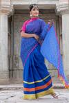 Buy_The Home Affair_Blue Kota Doria Tassels Leheriya Striped Saree With Unstitched Blouse 