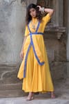 Buy_The Home Affair_Yellow Kota Doria Collared Plain Anarkali With Dupatta And Belt _at_Aza_Fashions