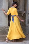 Shop_The Home Affair_Yellow Kota Doria Collared Plain Anarkali With Dupatta And Belt _at_Aza_Fashions