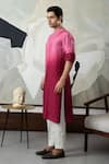 Shop_Smriti by Anju Agarwal_Maroon Kurta Silk Plain Ombre Effect With Pajama _Online_at_Aza_Fashions