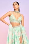 Shop_LASHKARAA_Green Tabby Silk Print Floral V Neck Garden Lehenga Set _at_Aza_Fashions